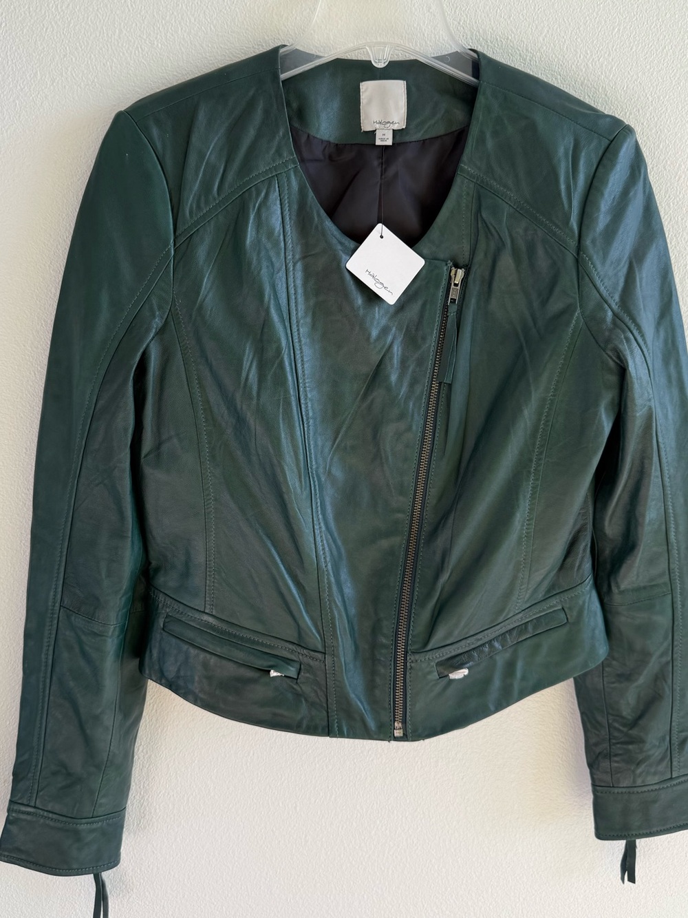 New With Tags!! Halogen Green Leather Asymmetrical Zip Jacket